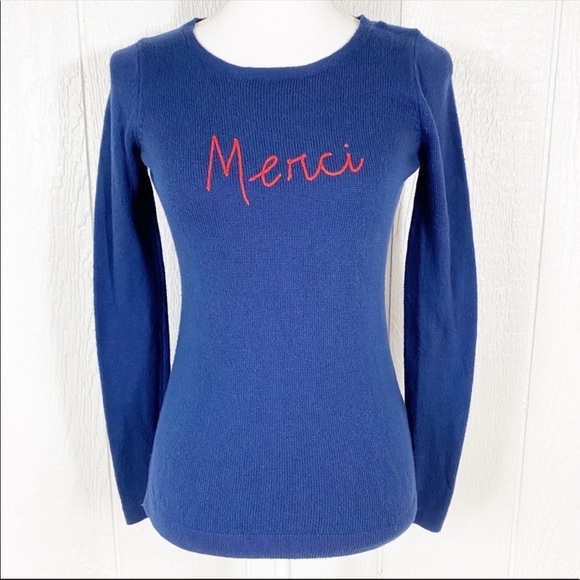 Old Navy Merci Spell Out Navy Blue and Red Crew Neck Sweater - Picture 7 of 7